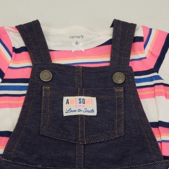 Carter's Baby Girls 2 Piece Shortalls Romper Outfit Size 6m - Picture 3 of 5